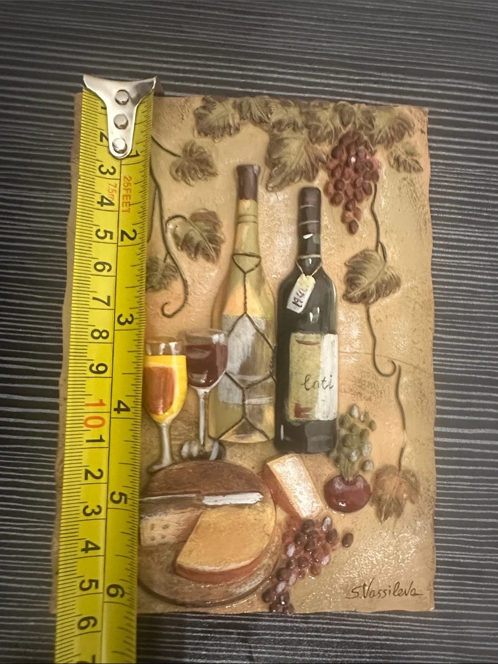 Wine & Cheese Wall Plaque - Wine Bottle and Grapes Artwork